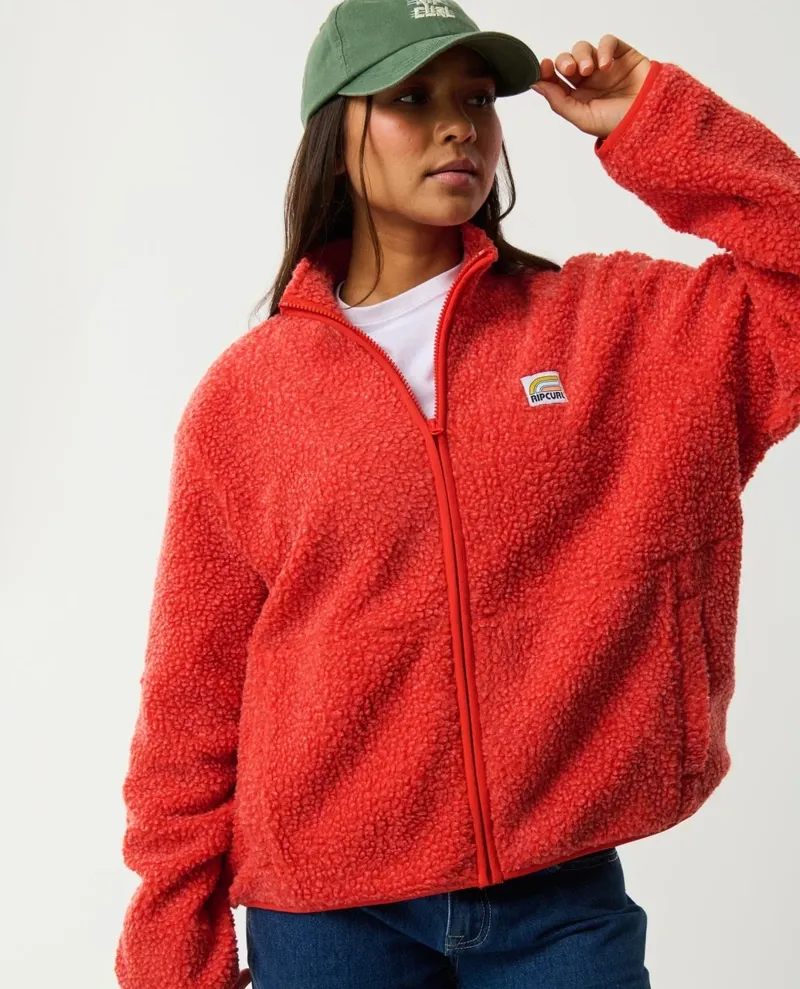 Rip Curl Womens Every Day Zip Through Polar Fleece in Red-4