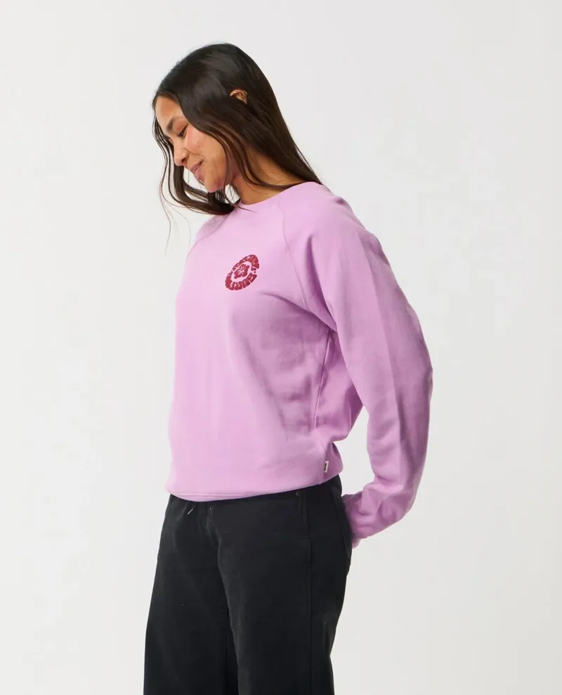 Rip Curl Womens Surf Puff Raglan Relaxed Crew Fleece in Bright Lilac-1