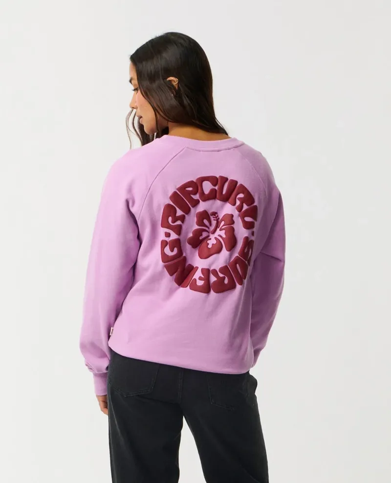 Rip Curl Womens Surf Puff Raglan Relaxed Crew Fleece in Bright Lilac-2