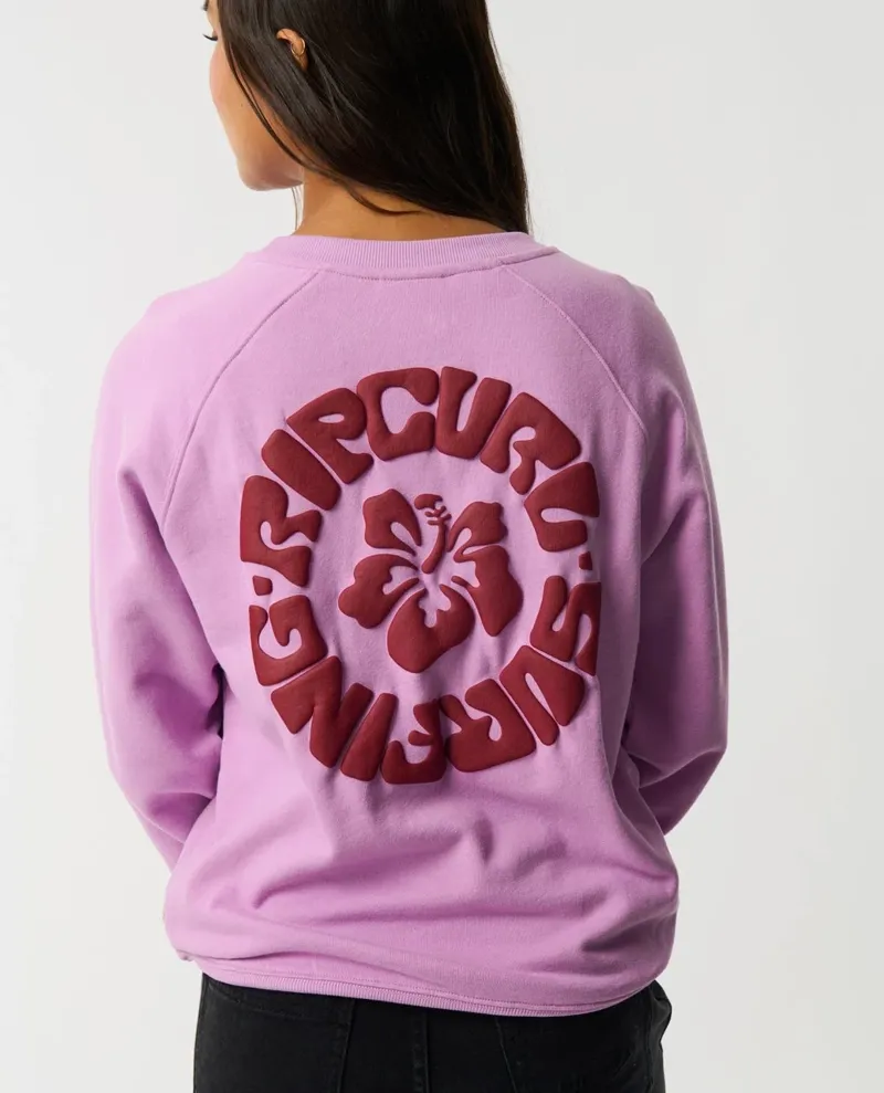Rip Curl Womens Surf Puff Raglan Relaxed Crew Fleece in Bright Lilac-4