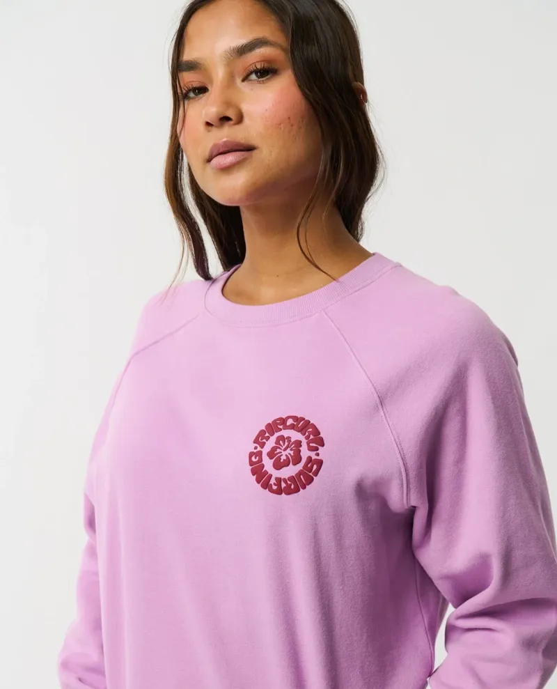 Rip Curl Womens Surf Puff Raglan Relaxed Crew Fleece in Bright Lilac-5