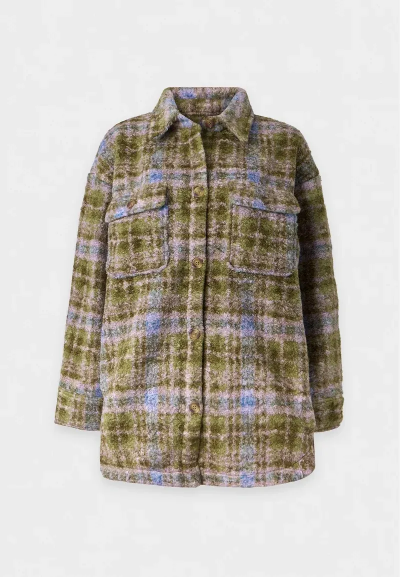 Roxy Womens Over And Above Fleece Jacket in Oil Green Tartan Plaid-2