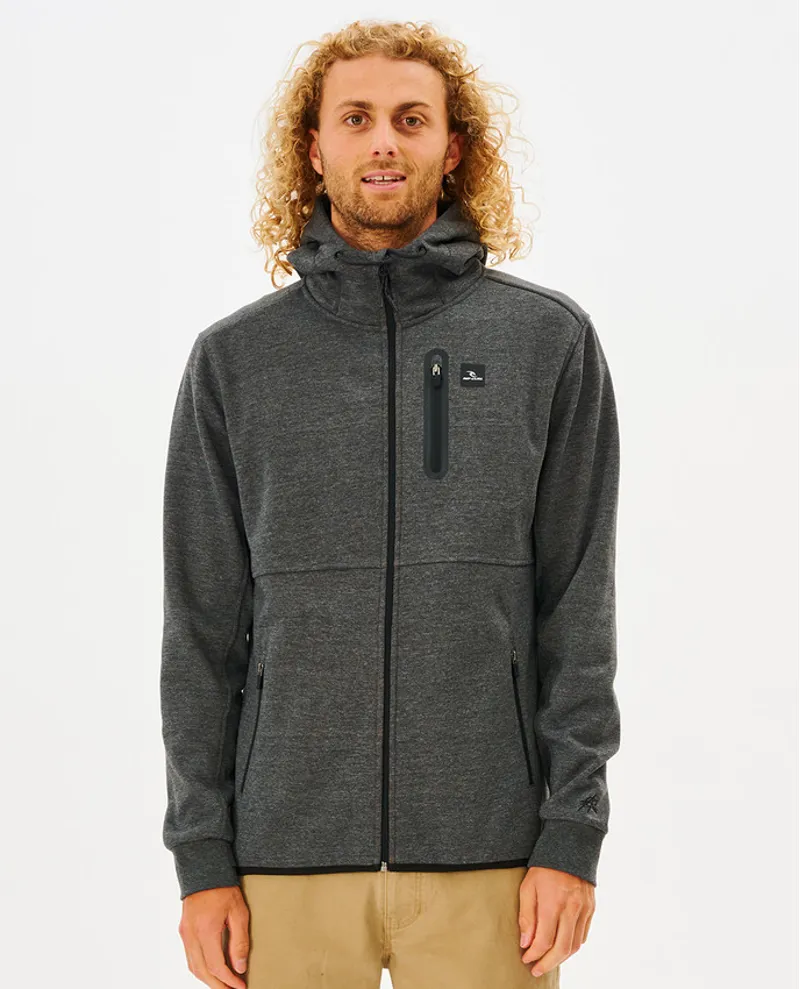 Rip Curl Anti Series Departed Zip Through Fleece in Charcoal Marl