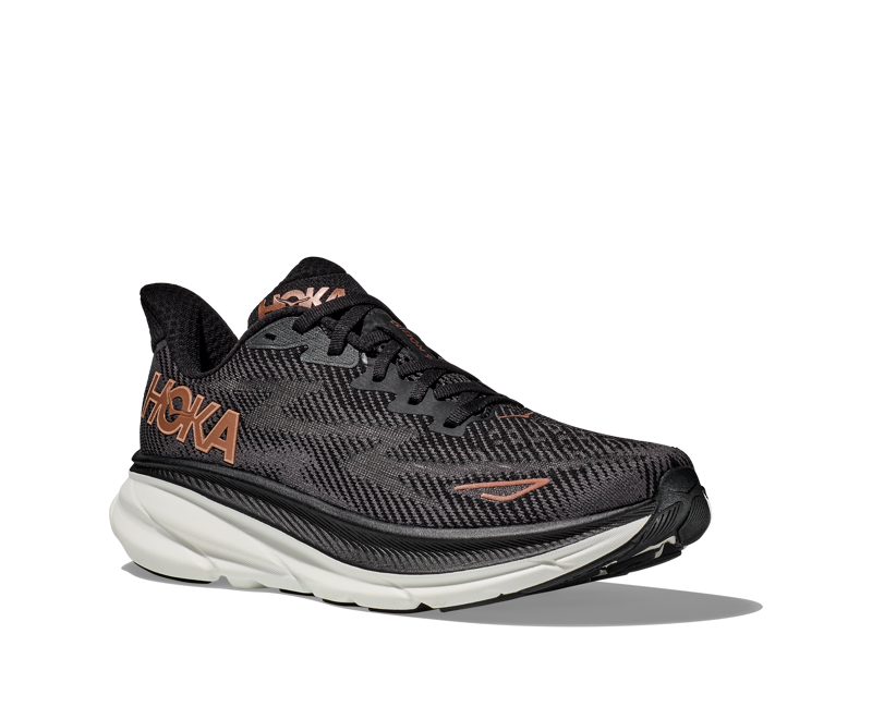 Hoka Women's Clifton 9 Shoes in Black/Copper-5