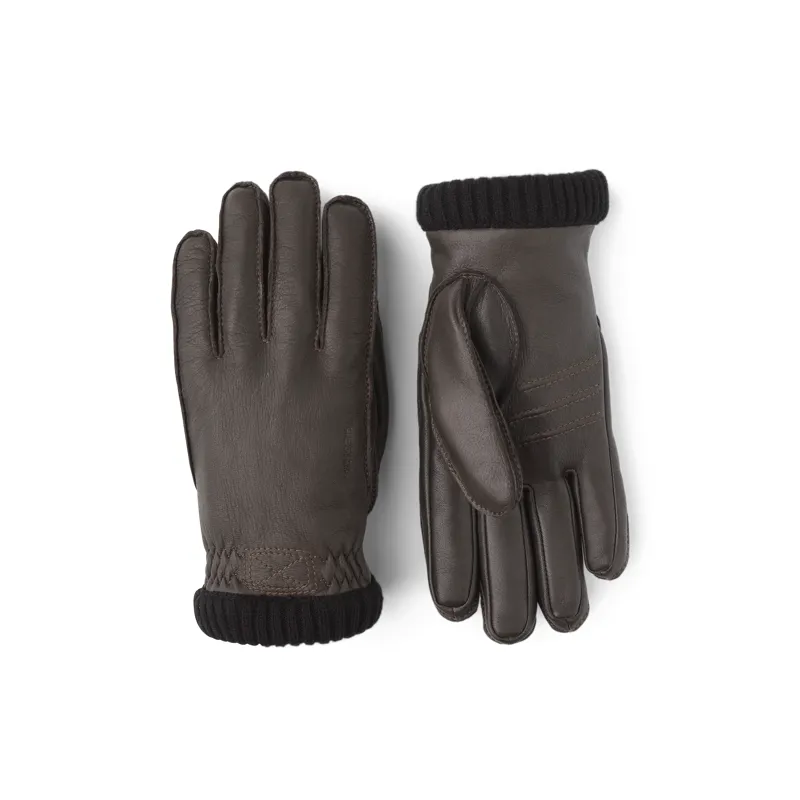 Hestra Deerskin Primaloft Rib Gloves in Dark Brown