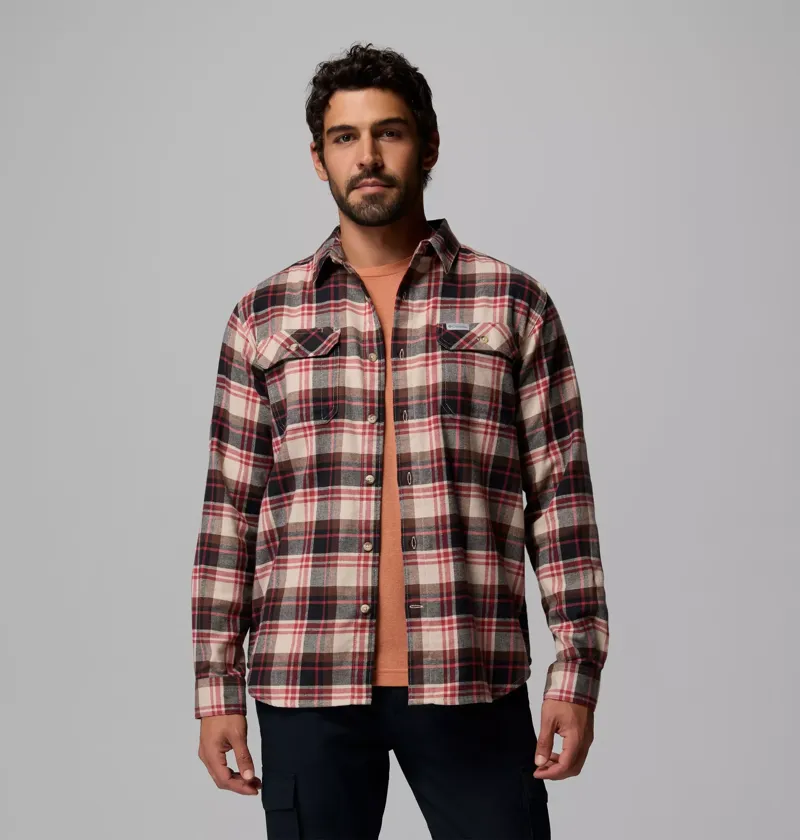 Columbia Men's Flare Gun Stretch Flannel Shirt in Ancient Fossil / Dispersed Plaid-2