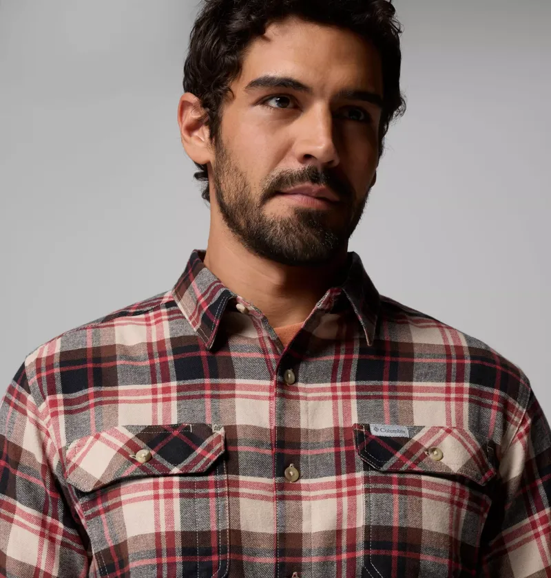 Columbia Men's Flare Gun Stretch Flannel Shirt in Ancient Fossil / Dispersed Plaid-5