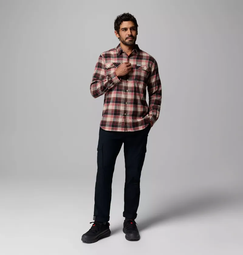 Columbia Men's Flare Gun Stretch Flannel Shirt in Ancient Fossil / Dispersed Plaid-3