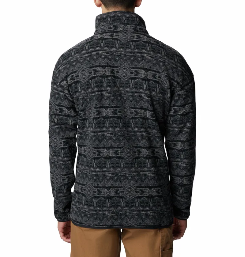 Columbia Men's Helvetia Half Snap Fleece in Black 80s Stripe Print-2