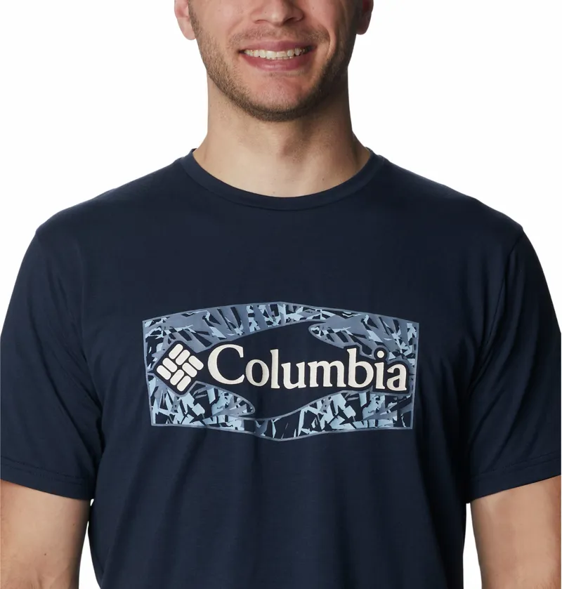 Columbia Men's Sun Trek Short Sleeve Graphic T-Shirt in Collegiate Navy/Palmed Hex-4
