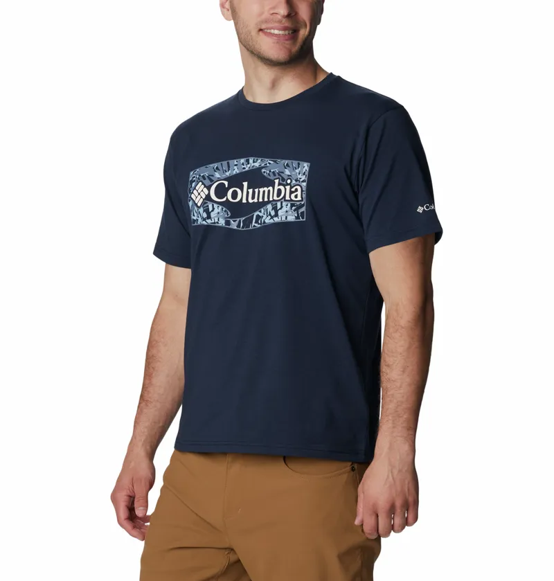 Columbia Men's Sun Trek Short Sleeve Graphic T-Shirt in Collegiate Navy/Palmed Hex-1