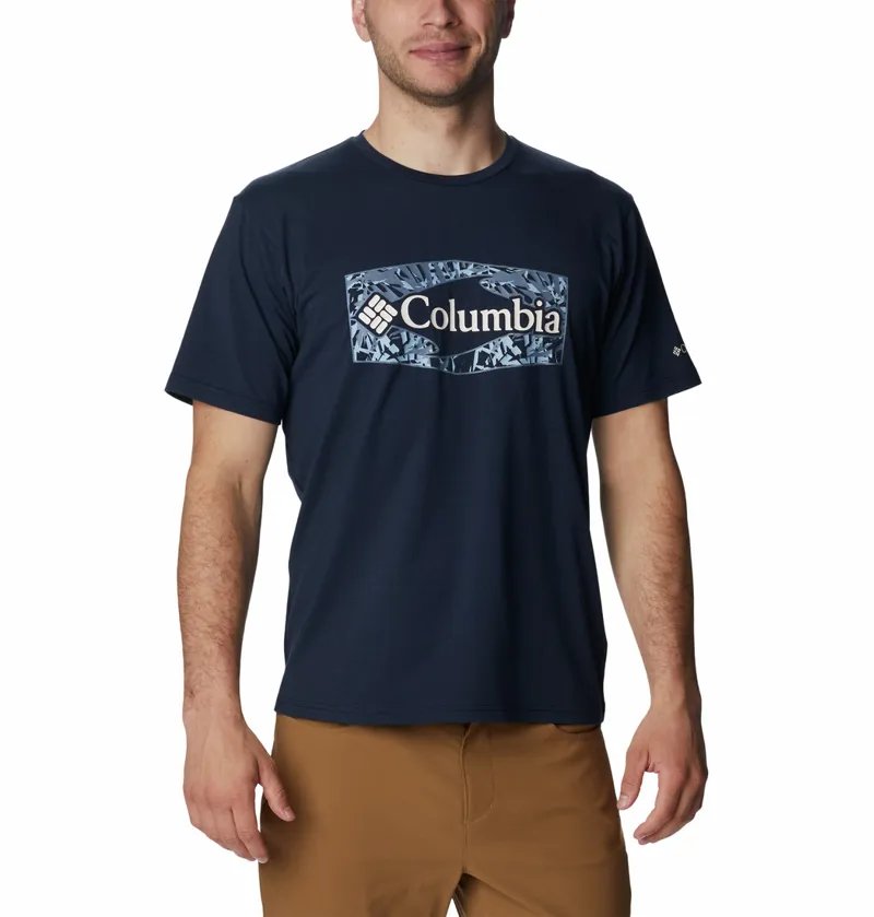 Columbia Men's Sun Trek Short Sleeve Graphic T-Shirt in Collegiate Navy/Palmed Hex