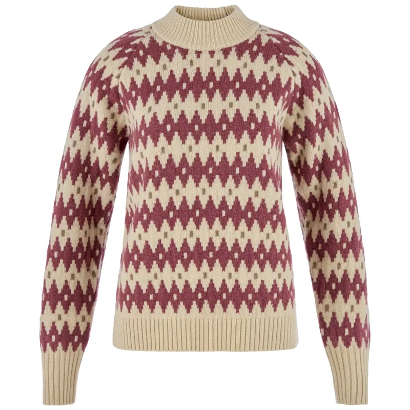 Fjallraven Womens Ovik Jacquard Knit Sweater in Light Beige / Mesa Purple