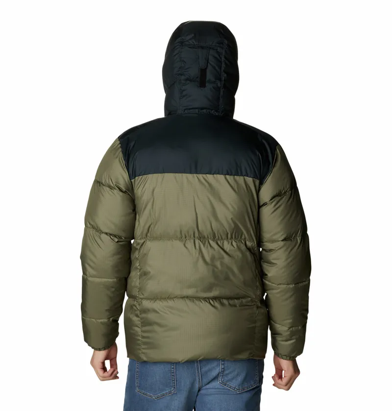 Columbia Men s Puffect Hooded Jacket in Stone Green Black