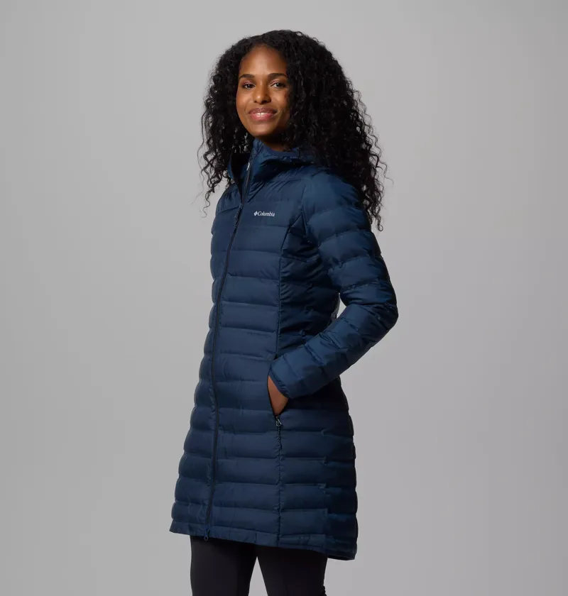 Columbia Women's Lake 22 II Down Long Hooded Jacket in Collegiate Navy-2