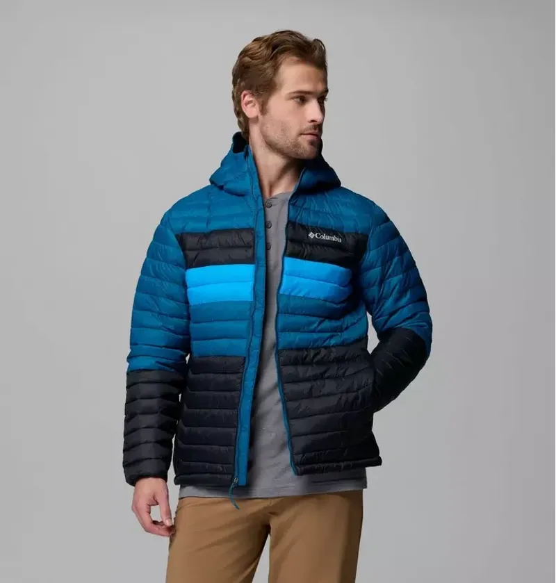 Columbia Mens Powder Pass Hooded Jacket in Black / Phoenix Blue / Compass Blue-4