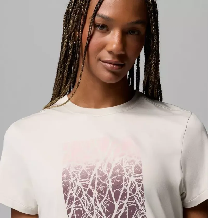Columbia Women's Parsons Point SS Graphic Tee in Dark Stone Heather / Treescape-3