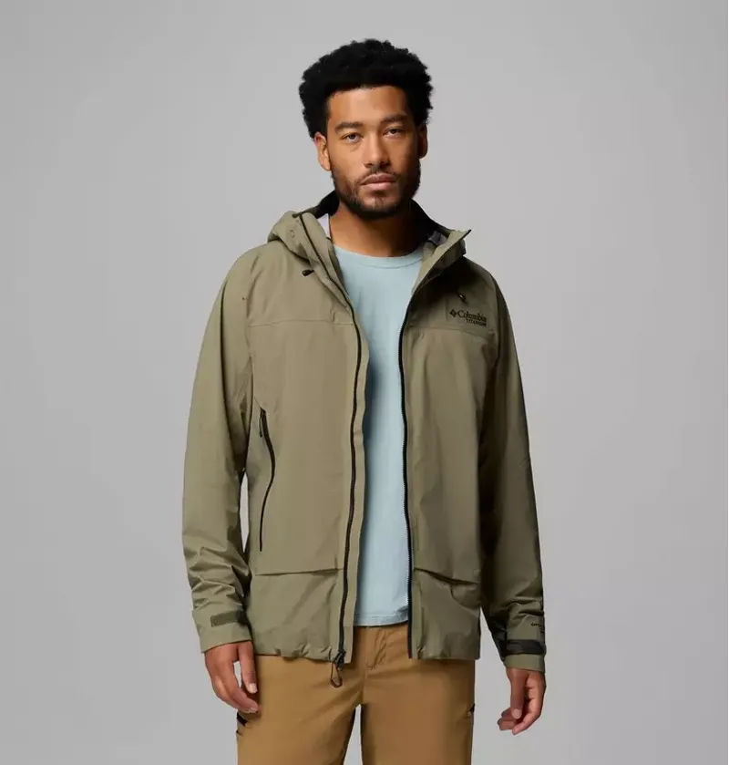 Columbia Mens Saudan Pro 3L Shell Waterproof Jacket in Stone Green-4