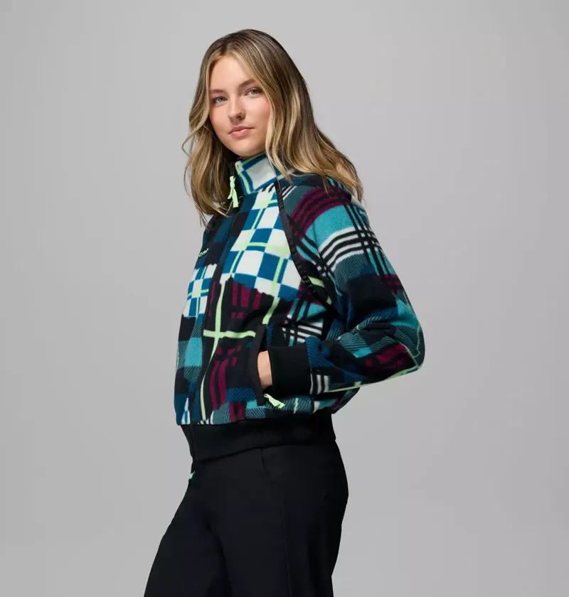 Columbia Women's Bugaboo 1986 Fleece Jacket in Teal / Plaidpatch Deboss / Black / Lime Glow Pops-3