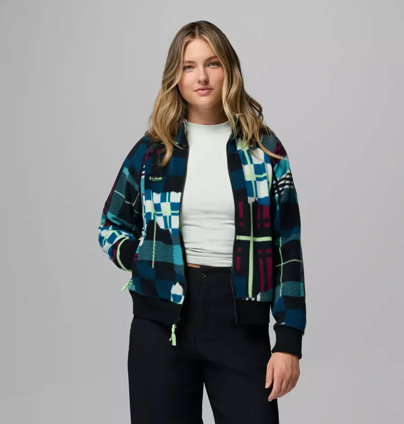 Columbia Women's Bugaboo 1986 Fleece Jacket in Teal / Plaidpatch Deboss / Black / Lime Glow Pops-4