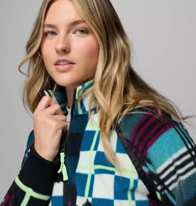 Columbia Women's Bugaboo 1986 Fleece Jacket in Teal / Plaidpatch Deboss / Black / Lime Glow Pops-5