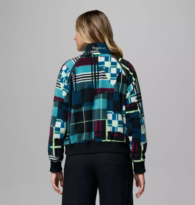 Columbia Women's Bugaboo 1986 Fleece Jacket in Teal / Plaidpatch Deboss / Black / Lime Glow Pops-2