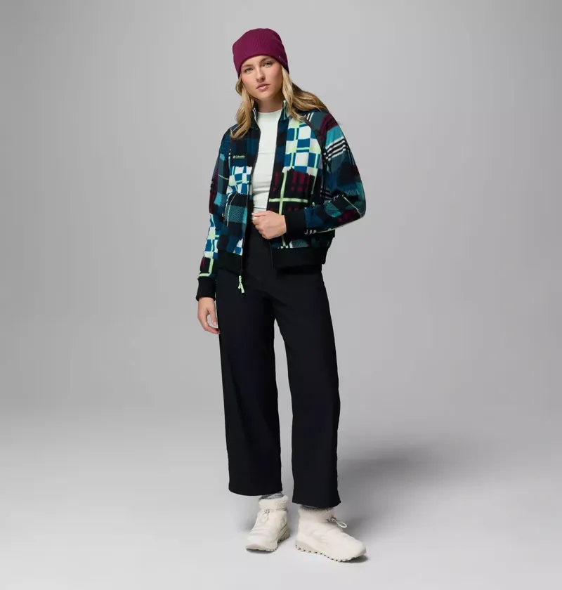 Columbia Women's Bugaboo 1986 Fleece Jacket in Teal / Plaidpatch Deboss / Black / Lime Glow Pops-1