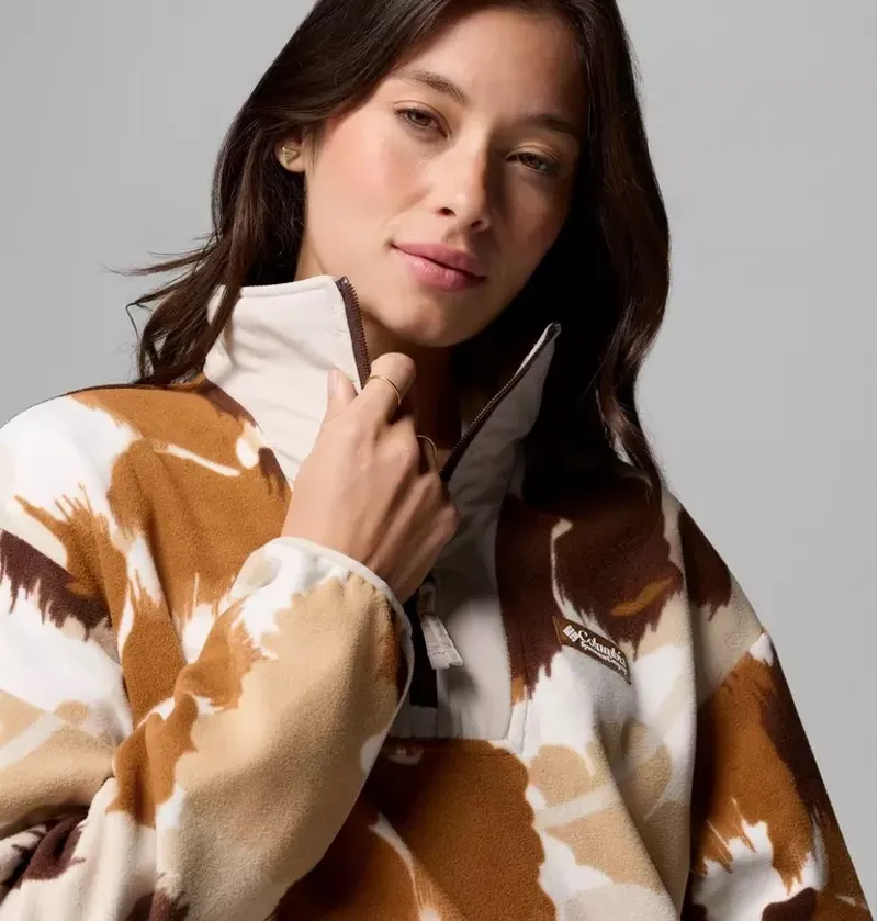 Columbia Womens Sequoia Grove II Printed Half Zip Fleece in Camel Brown Ikatbloom / Dark Stone / Tobacco-3
