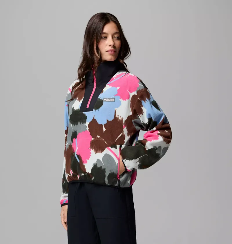 Columbia Womens Sequoia Grove II Printed Half Zip Fleece in Sedona Sage Ikatbloom / Black / Nico-1