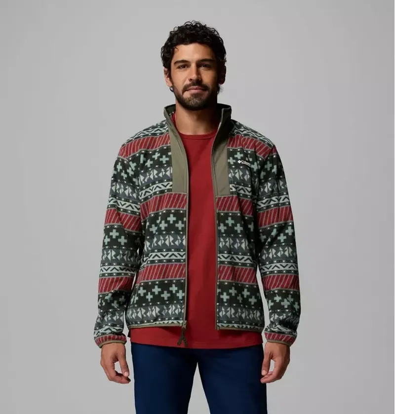 Columbia Mens Sequoia Grove II Full Zip Printed Fleece Jacket in Greenscape Wizard Island-4
