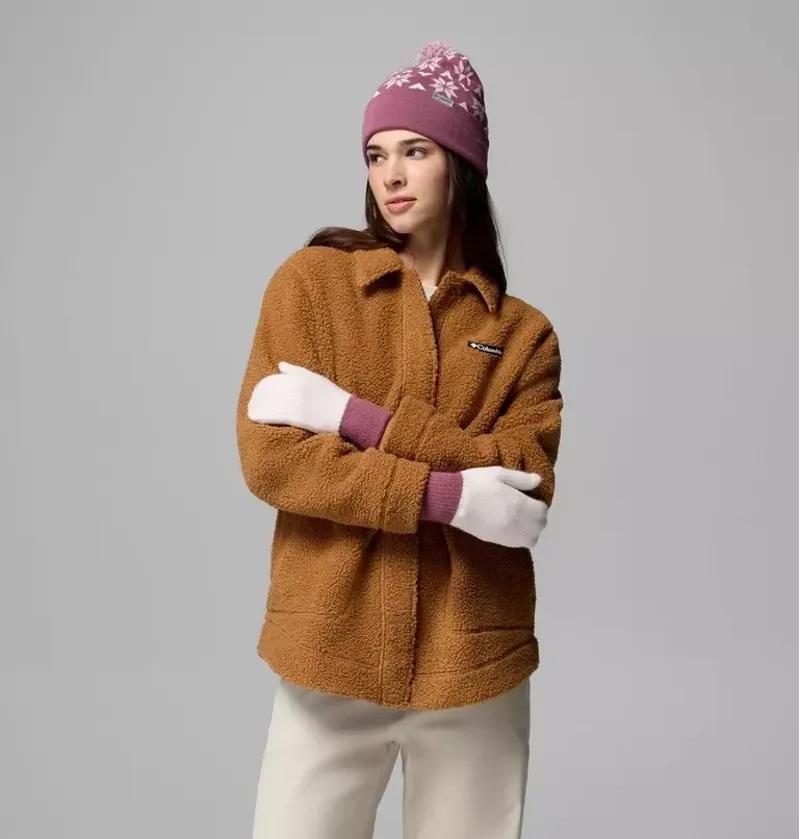 Columbia Women's Snowflake Beanie and Mitten Set in Antique Mauve / Mineral Pink / Powder Pink-2