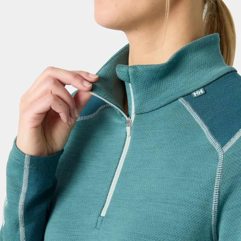 Helly Hansen Womens Lifa Merino Midweight 1/2 Zip Base Layer in Opal Green-1