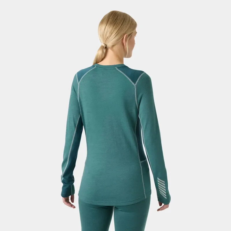 Helly Hansen Womens Lifa Merino Midweight Crew Base Layer in Opal Green-3