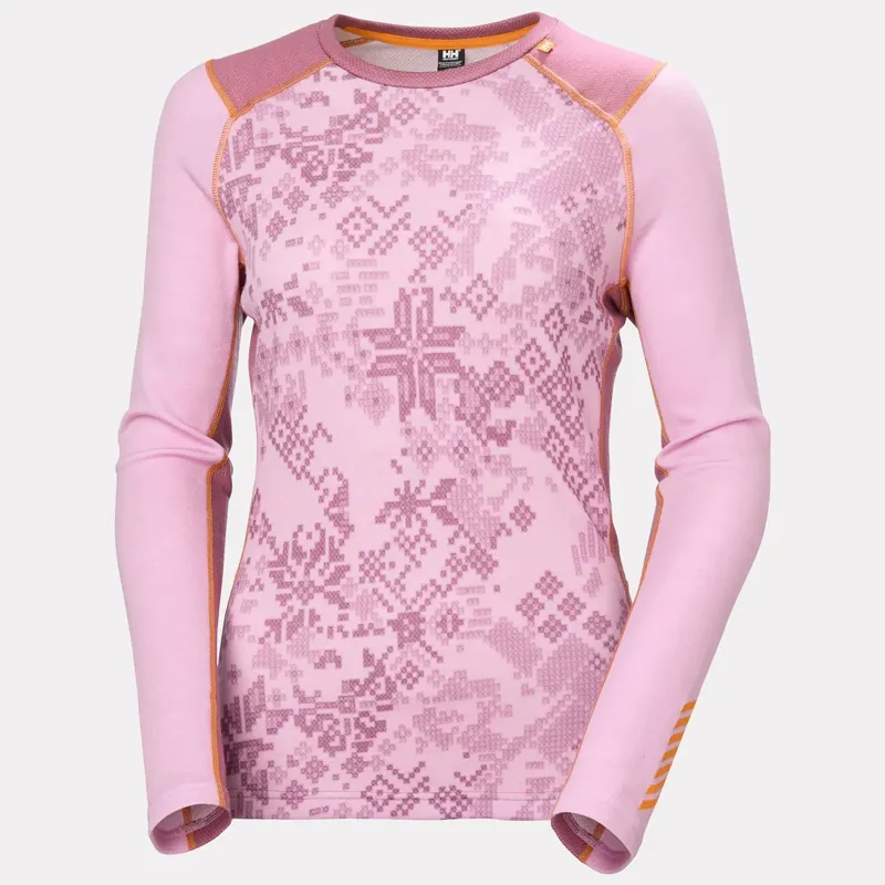 Helly Hansen Womens Lifa Merino Midweight Graphic Crew Base Layer in Cherry Blossom New Nordic-4