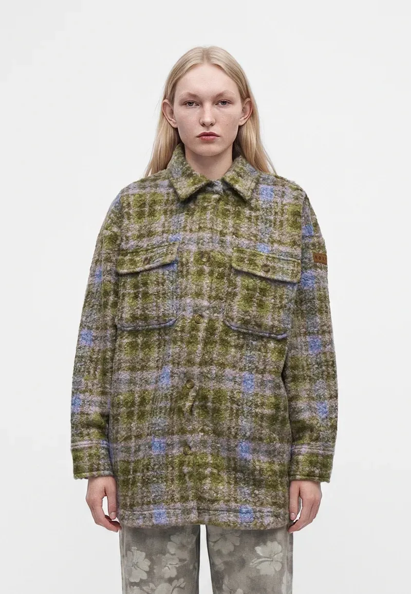 Roxy Womens Over And Above Fleece Jacket in Oil Green Tartan Plaid-1