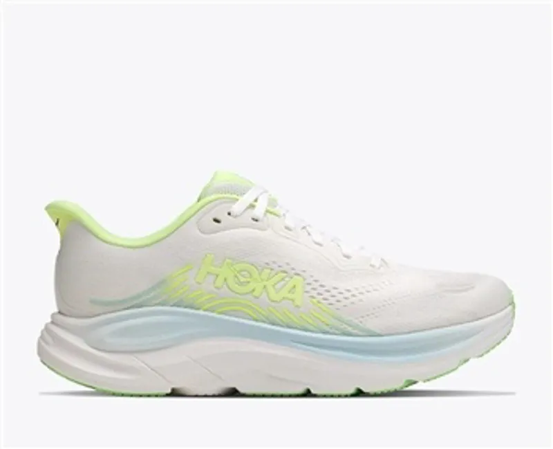 Hoka Women's Clifton 11 Wide Running Shoe in Frost/Neon Yuzu