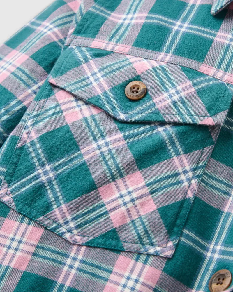Passenger Womens Stella Organic Cotton L/S Shirt 2 in Mediterranean / Pink Haze Check-1