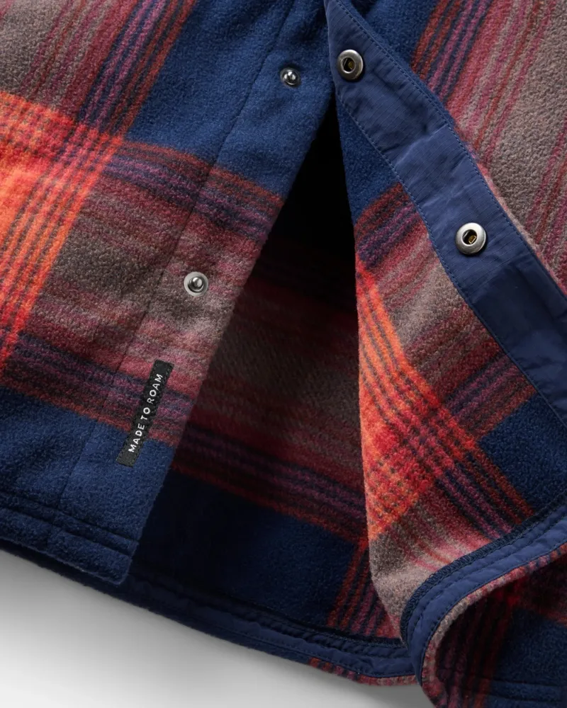 Passenger Mens West Recycled Polar Fleece Shirt in Rich Navy / Red Ochre Check-7