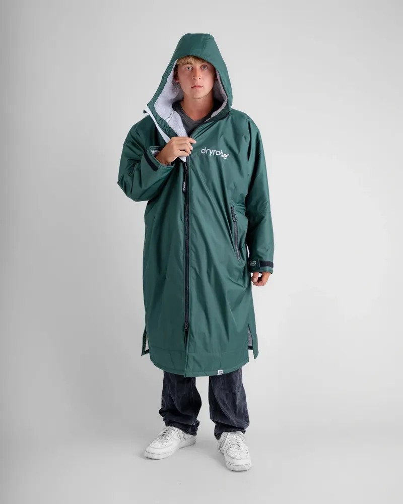 Dryrobe Adults Advance Long Sleeve Changing Robe in Dark Green / Nimbus Cloud-4