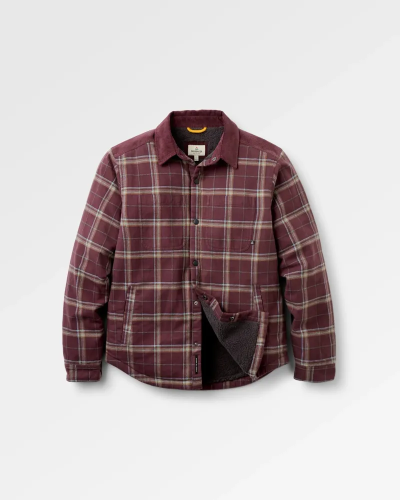 Passenger Mens Kodiak Sherpa Lined Overshirt in Brambleberry Check-6