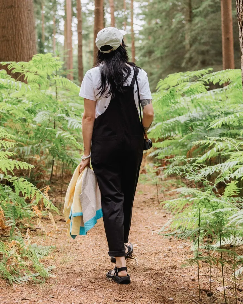 Passenger Womens Meadows 2 Organic Cotton Dungarees in Black-7