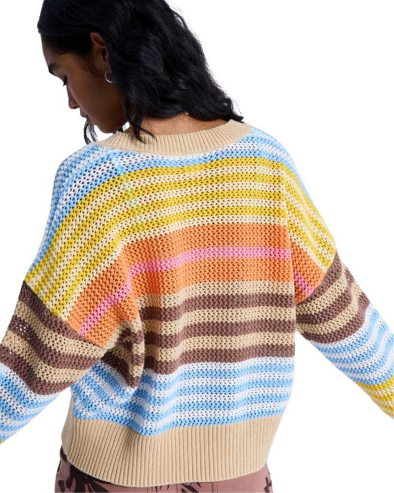 Roxy Womens Cosmic Coast Stripes Cardigan in Coconut Milk Horizon Prism Star-1