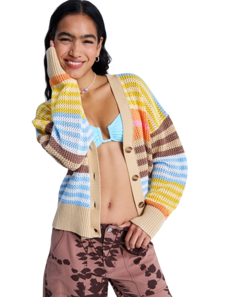 Roxy Womens Cosmic Coast Stripes Cardigan in Coconut Milk Horizon Prism Star