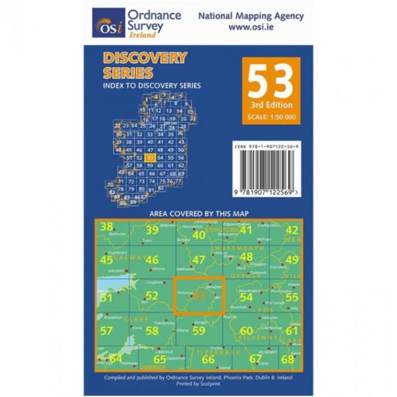 OSI Discovery Series Sheet 53 Clare Galway OffalyTipperary Map 3rd Edition 2011 in Blue-1