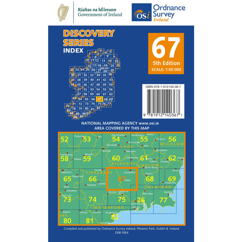 OSI Discovery Series Sheet 67 Kilkenny Tipperary Map 5th Edition 2021 in Blue-1