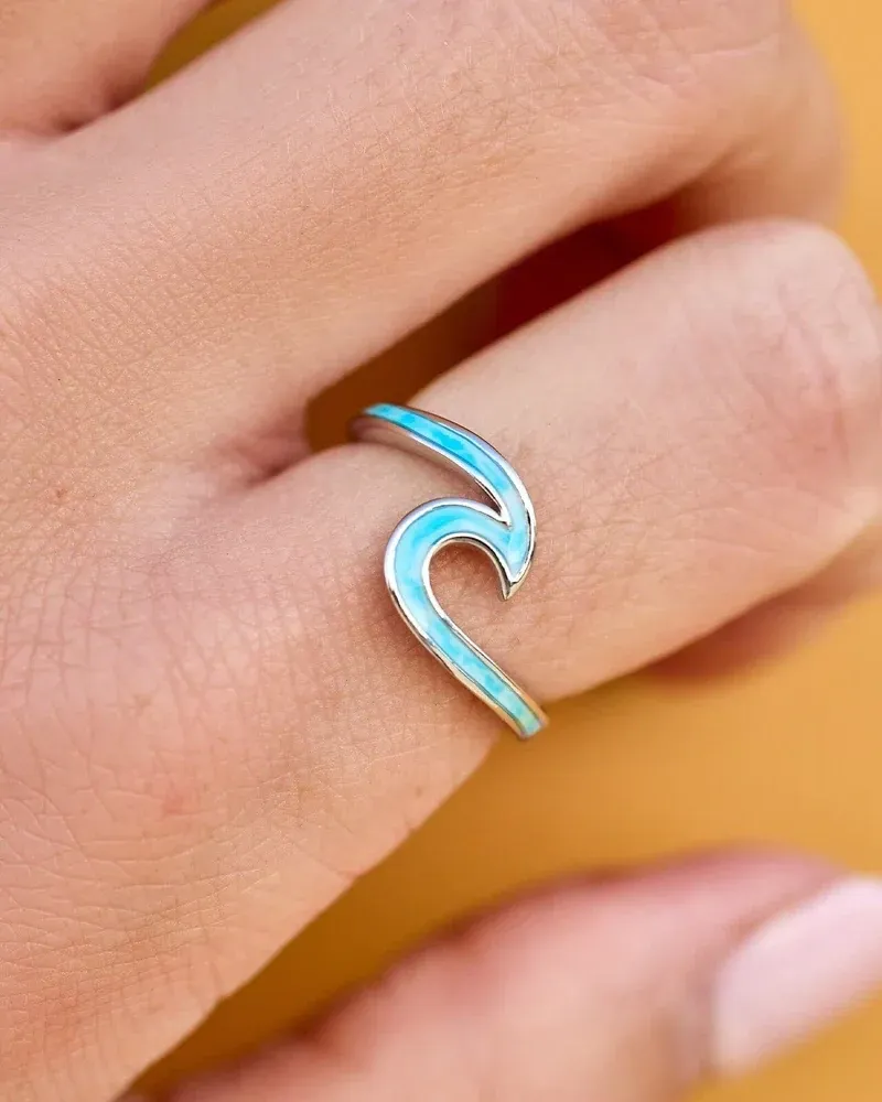 Pura Vida Enameled Wave Ring in Silver-1