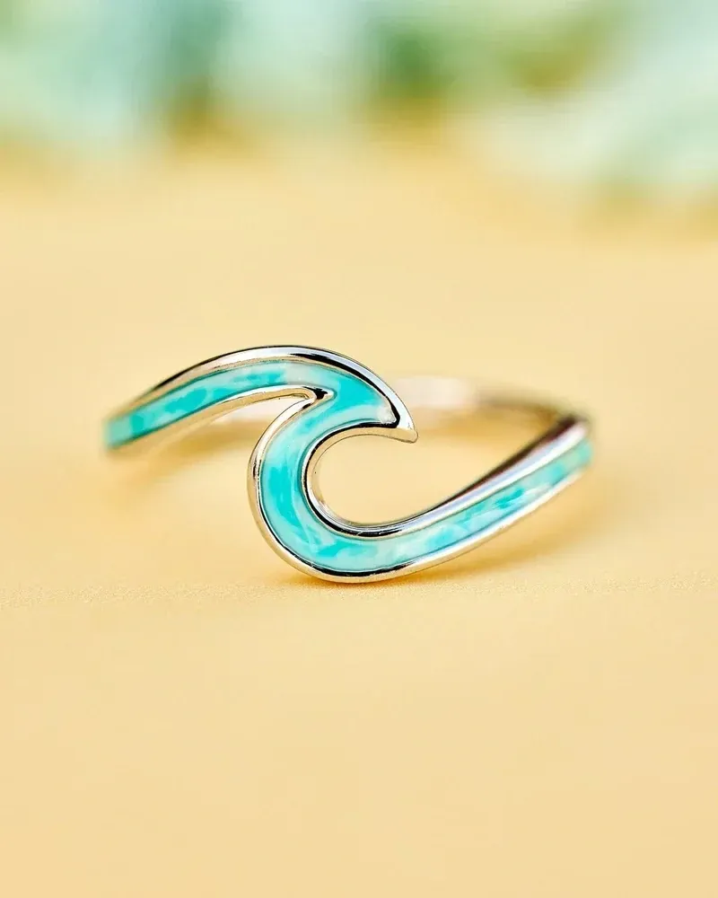 Pura Vida Enameled Wave Ring in Silver-2