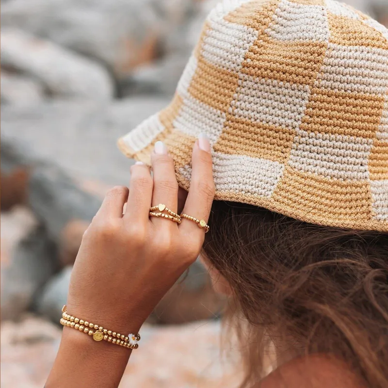 Pura Vida Faceted Bead Stretch Ring in Gold-4