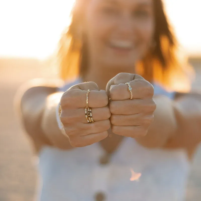 Pura Vida Faceted Bead Stretch Ring in Gold-7