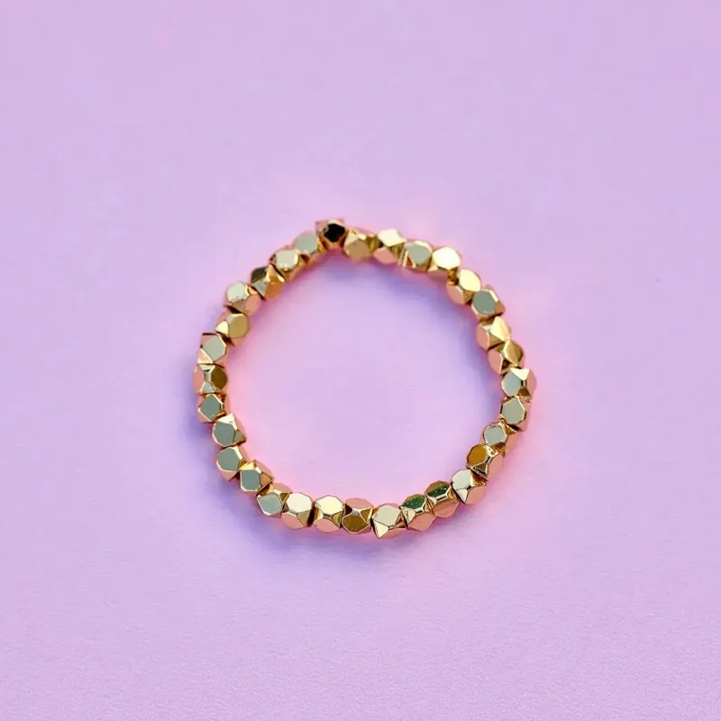 Pura Vida Faceted Bead Stretch Ring in Gold-3